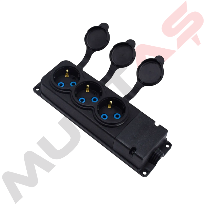 Bylion 3 lü Kauçuk Monofaze Üçlü Grup Priz 220 Volt