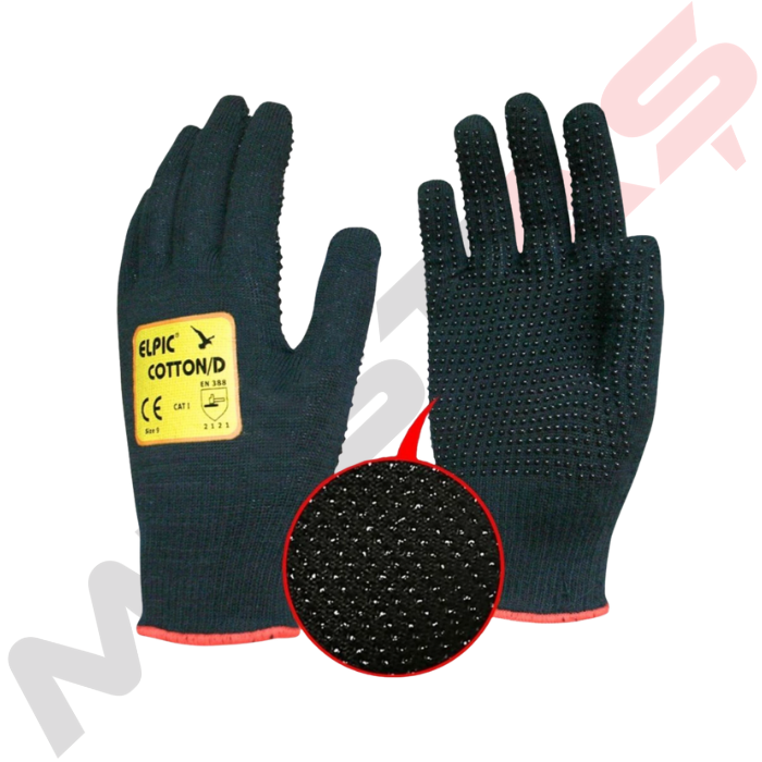 Elpıc Cotton D Siyah Dotlu Eldiven No:9