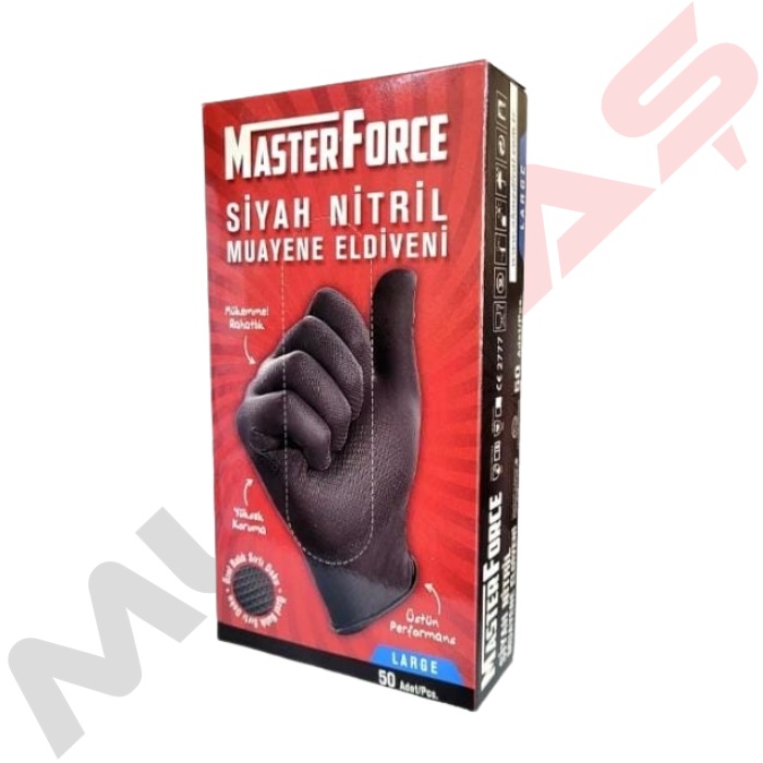 Master Force Siyah Nitril Muayene Eldiveni Extra L