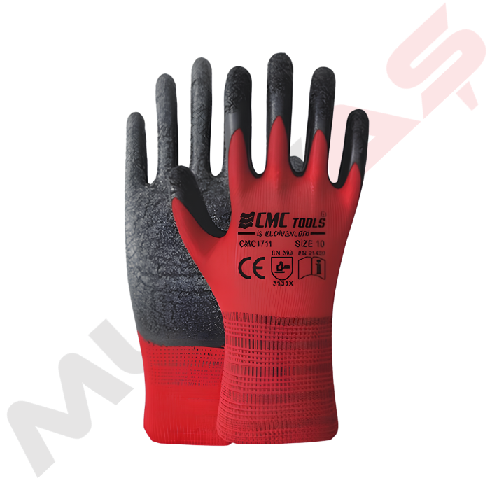Cmc Kırmızı Siyah Latex Eldiven Pl9 (10 No) 12 Çift