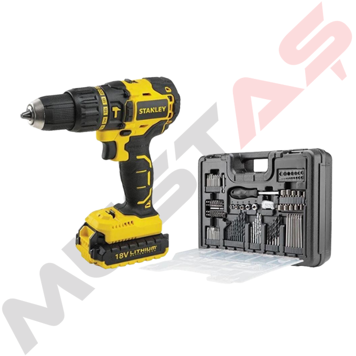 Stanley SBH20D2KA 18V 2.0Ah Li-ion Çift Akülü Matkap + 100 Parça Aksesuar Seti