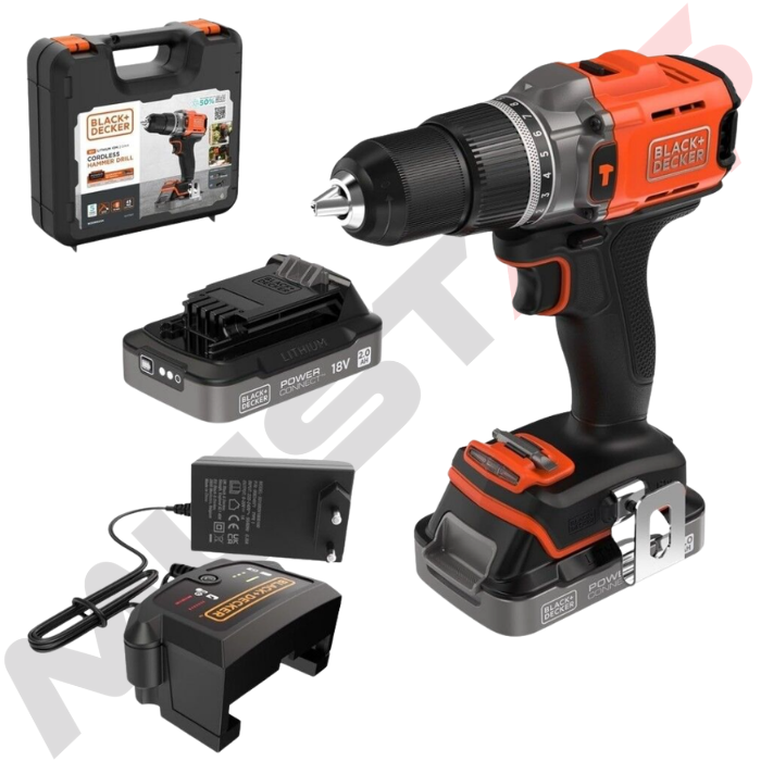 Black & Decker BCD383D2XK 18V 2AH Çift Akülü Darbeli Matkap 35 nm Tork