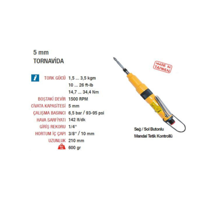 Yama AT-4050 1500 RPM Düz Tip Havalı Tornavida 5 MM