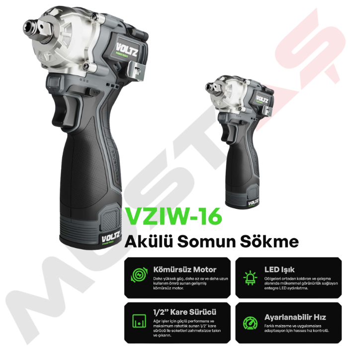 VOLTZ - 280 Nm - 1/2 - 16.8 Volt 2 Amper Akülü Somun Sökme
