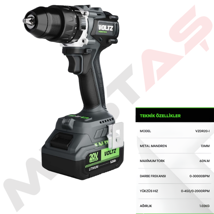 VOLTZ VZDR-20I Akülü Darbeli Matkap 20V-5Ah