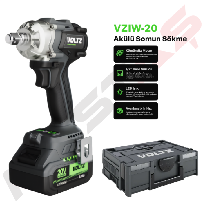 VOLTZ VZIW-20 Akülü Somun Sökme Kömürsüz 5Ah Çift Akü