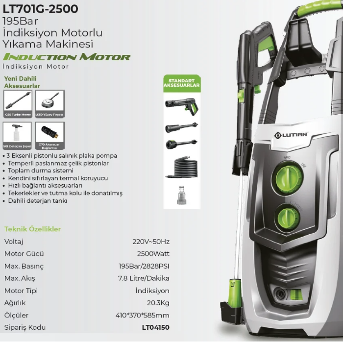 Lutian 195 Bar Basınçlı Yikama Makinesi LT701G 2500W